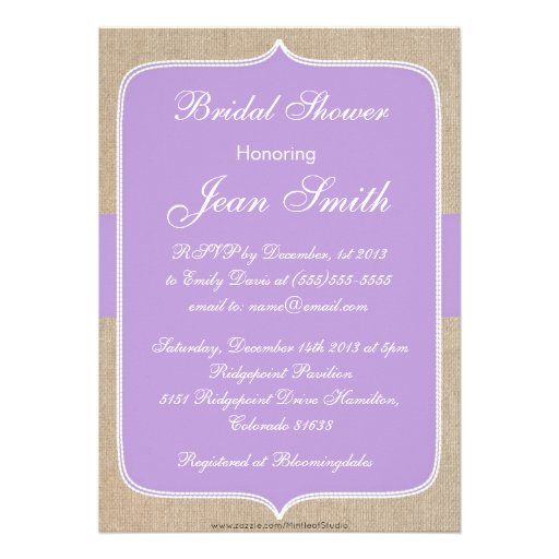 Vintage Purple Burlap Bridal Shower Invitation