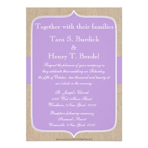 Vintage Purple Burlap Wedding Invitation