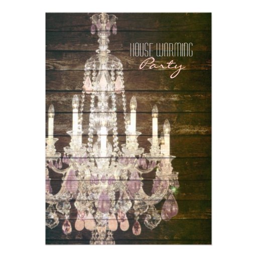 vintage purple chandelier housewarming party personalized invites (front side)