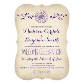 Vintage Purple Daisy Rustic Wedding Invitations 5