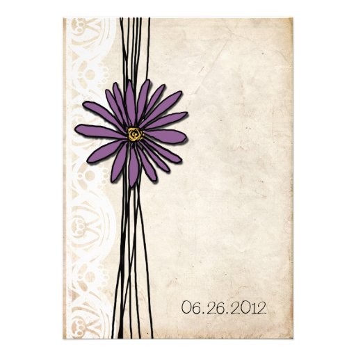 Vintage Purple Daisy Wedding Invitations