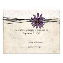 Vintage Purple Daisy Wedding RSVP Custom Invites