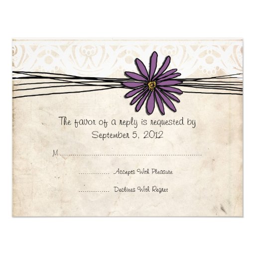 Vintage Purple Daisy Wedding RSVP Custom Invites