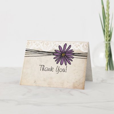 Vintage Purple Daisy Wedding Thank You Note Greeting Cards