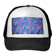 Vintage Purple Damask Blue White Floral Background Trucker Hats