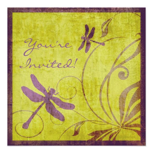 Vintage Purple Dragonfly Wedding Invitation