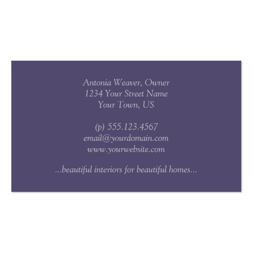 Vintage Purple Gray Floral Damask Business Card (back side)