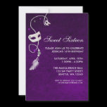 Vintage Purple Masquerade Sweet Sixteen Birthday Custom Announcements