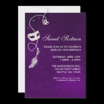 Vintage Purple Masquerade Sweet Sixteen Birthday Custom Announcements