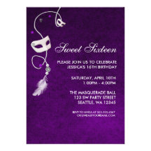 Vintage Purple Masquerade Sweet Sixteen Birthday Custom Announcements