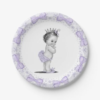 Vintage Purple Princess Baby Shower Paper Plate