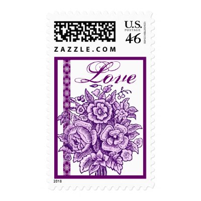 Purple Rose Wedding Bouquet on Vintage Purple Rose Bouquet Lace Love Stamp