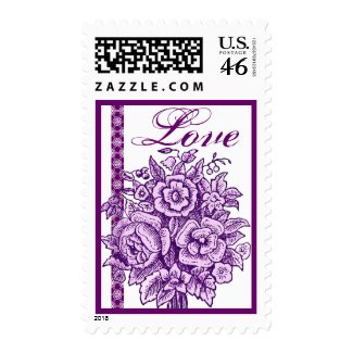 Vintage Purple Rose Bouquet Lace Love Postage Stamps