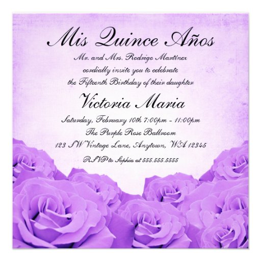 Vintage Purple Rose Quinceanera Birthday Party Invite