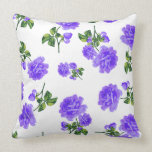 Vintage purple roses on white cushion throw pillow