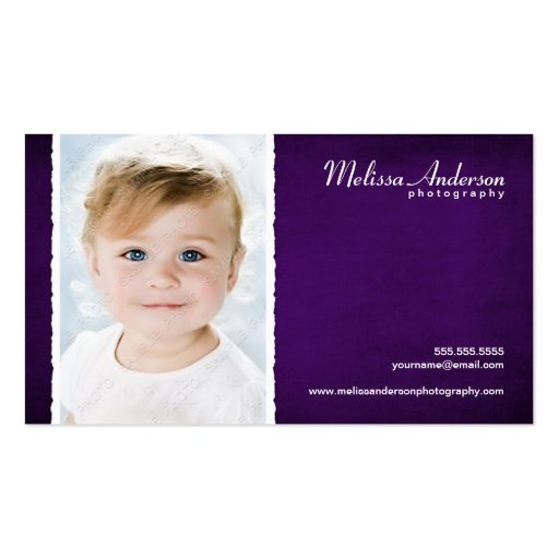 Vintage Purple Studio Portrait Photographer Business Card Template (front side)