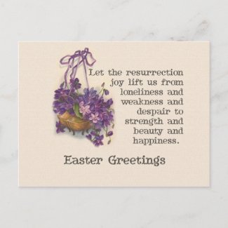 Vintage Purple Sweat Pea Basket Easter Post Card postcard