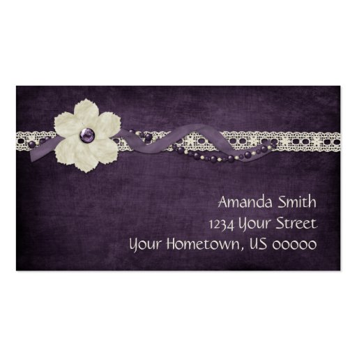 Vintage Purple White Beads and Lace Business Card (front side)