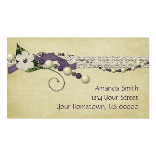 Vintage Purple White Beads and Lace Business Card
