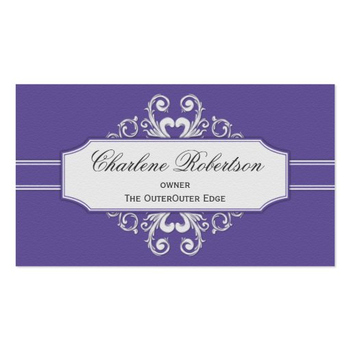Vintage Purple White Swirls Business Card Templates (front side)