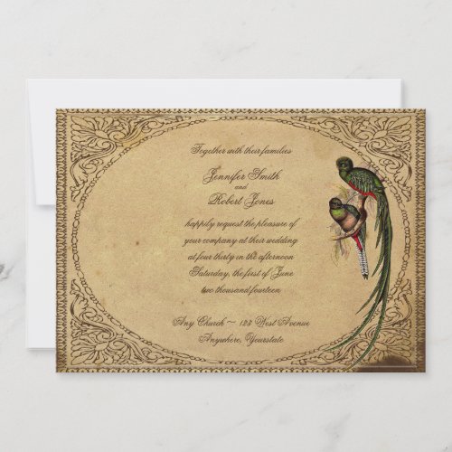 Vintage Quetzal Bird Elegant Wedding Invitation invitation