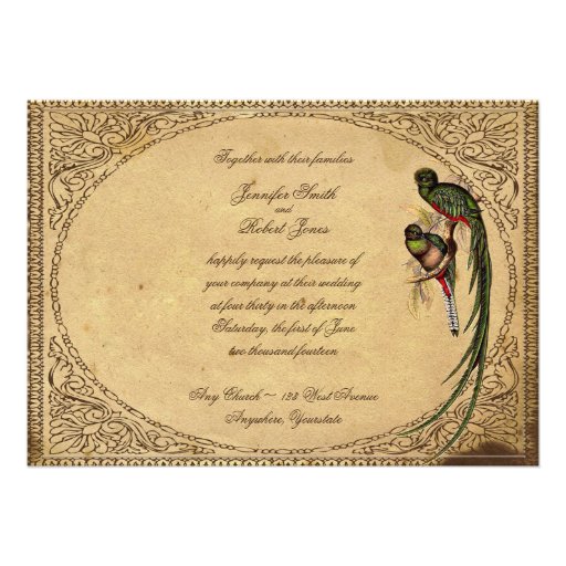 Vintage Quetzal Bird Elegant Wedding Invitation