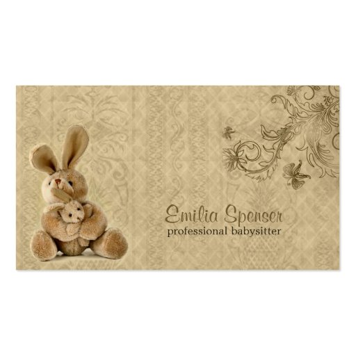 Vintage Rabbit Babysitting & Childcare Card Business Card (front side)
