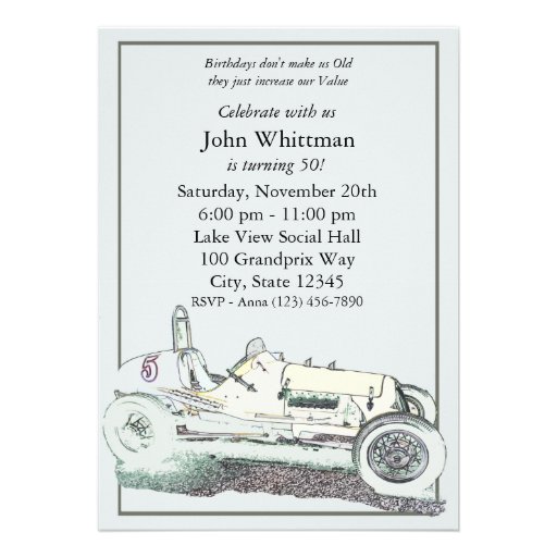 Vintage Race Car/ Birthday Invite
