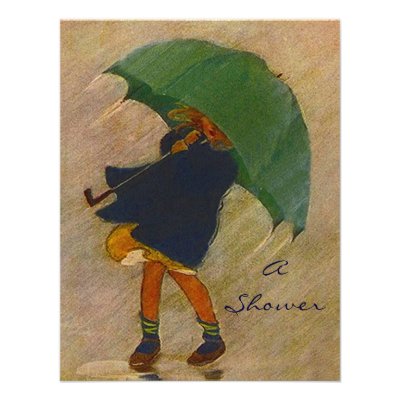 Vintage Rain Shower Party Announcement Invitation