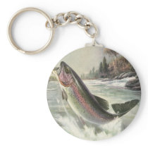 Vintage Rainbow Trout and Fisherman Keychain