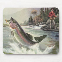 Vintage Rainbow Trout and Fisherman Mousepad