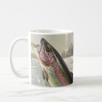 Vintage Rainbow Trout and Fisherman Mugs