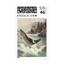 Vintage Rainbow Trout and Fisherman Postage