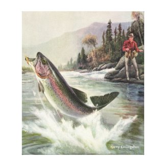 Vintage Rainbow Trout Fish Fisherman Fishing Gallery Wrapped Canvas