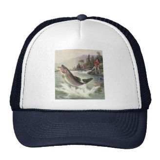 Vintage Rainbow Trout Fish Fisherman Fishing Trucker Hat