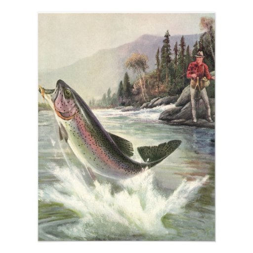Vintage Rainbow Trout Fish Fisherman Fishing Personalized Announcements