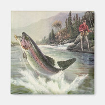 Vintage Rainbow Trout Fish Fisherman Fishing Refrigerator Magnet