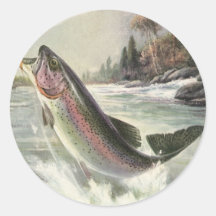 Vintage Rainbow Trout Fish Fisherman Fishing Stickers