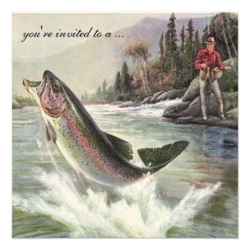 Vintage Rainbow Trout Fish Fisherman, Retirement Personalized Announcements