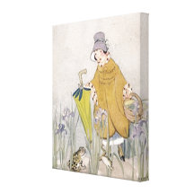 Vintage Rainy Day Frog Stretched Canvas Print