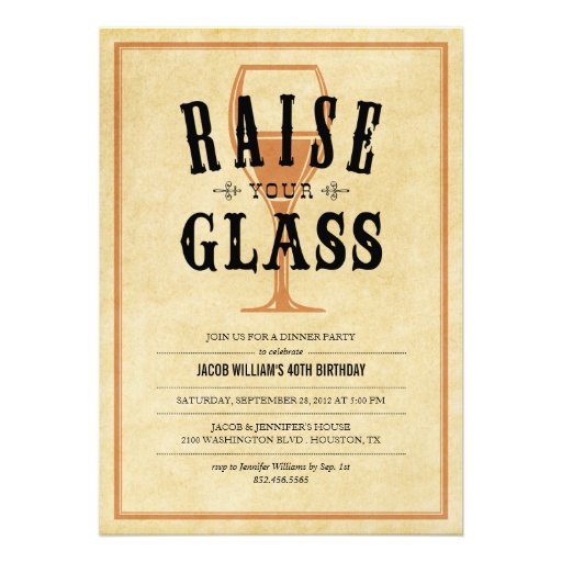 Vintage Raise Your Glass Party Invitations (front side)