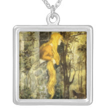 Vintage Rapunzel. Princess with Long Blonde Hair Custom Necklace