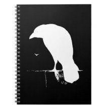 Vintage Raven Silhouette White on Black - Custom Note Books
