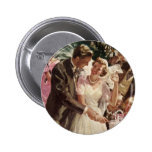 Vintage Reception Bride Groom Newlyweds Cut Cake Button