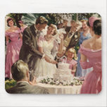 Vintage Reception Bride Groom Newlyweds Cut Cake Mousepads