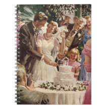 Vintage Reception Bride Groom Newlyweds Cut Cake Note Book
