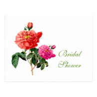 vintage red and pink rose flowers bridal shower post card