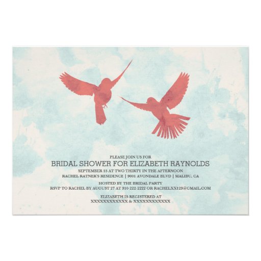 Vintage Red Bird Bridal Shower Invitations
