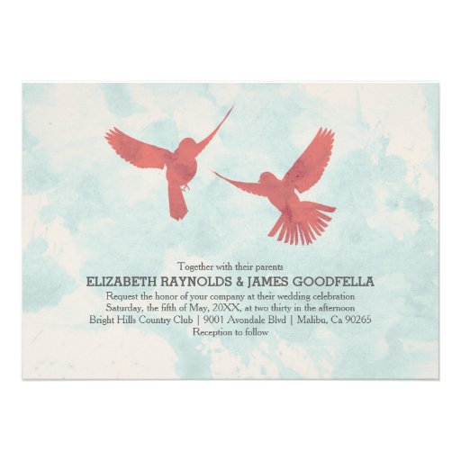 Vintage Red Bird Wedding Invitations