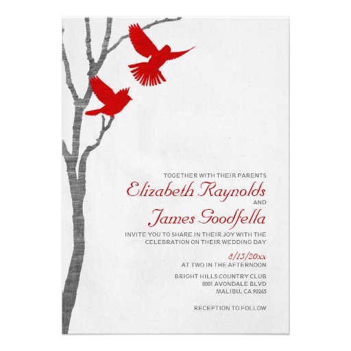 Vintage Red Birds Wedding Invitations